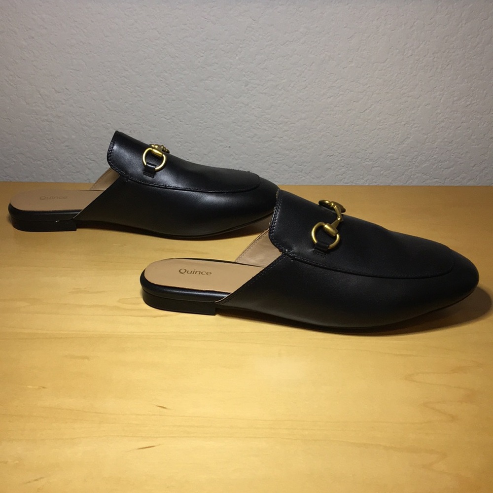Quince Italian Leather Horsebit Loafer Mule Black w Gold Women’s Size 8.5 - Picture 4 of 9